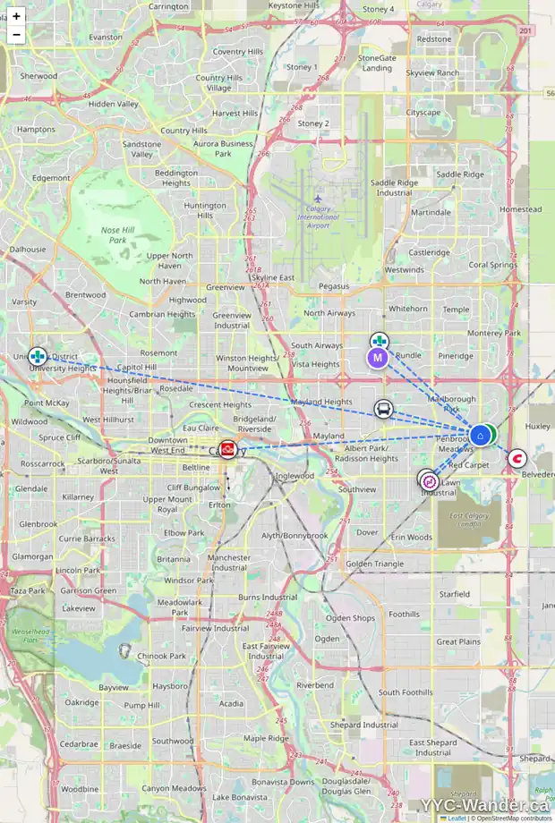 Daily accessibility map for 532 PENSWOOD RD SE, Calgary showing nearby schools, grocery stores, parks, LRT stations and nearby amenities