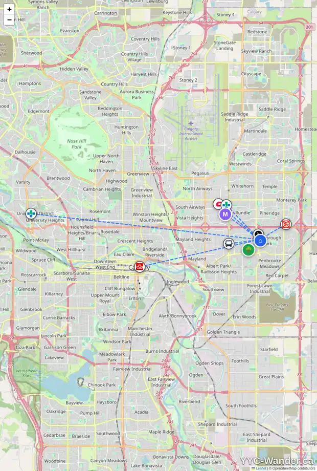 Daily accessibility map for 163 MADEIRA PL NE, Calgary showing nearby schools, grocery stores, parks, LRT stations and nearby amenities