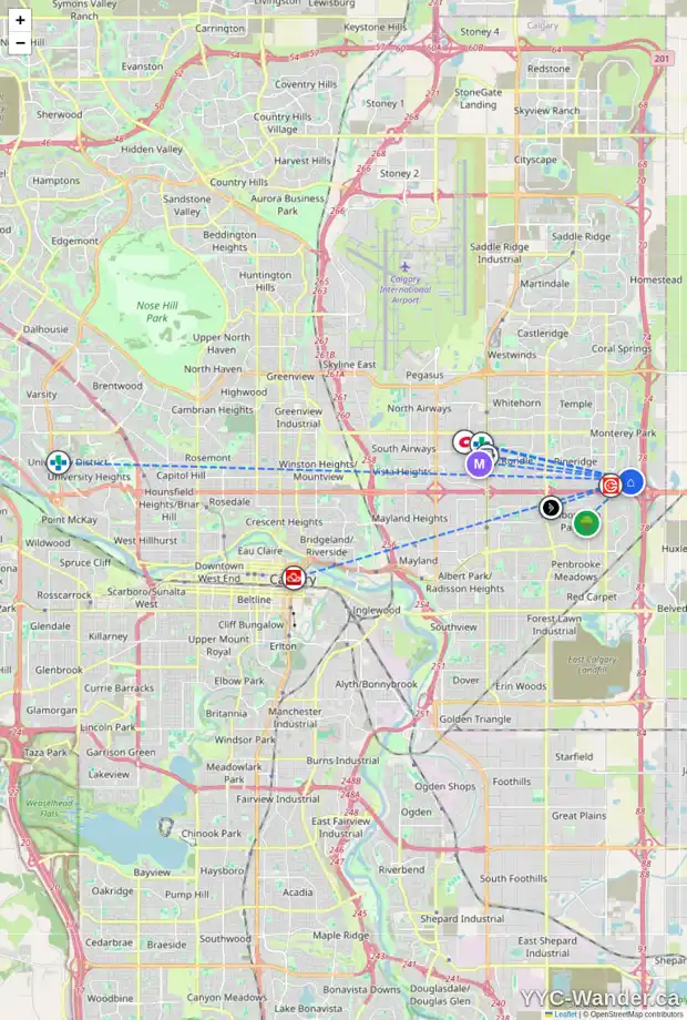 Daily accessibility map for 70 DEL RAY RD NE, Calgary showing nearby schools, grocery stores, parks, LRT stations and nearby amenities
