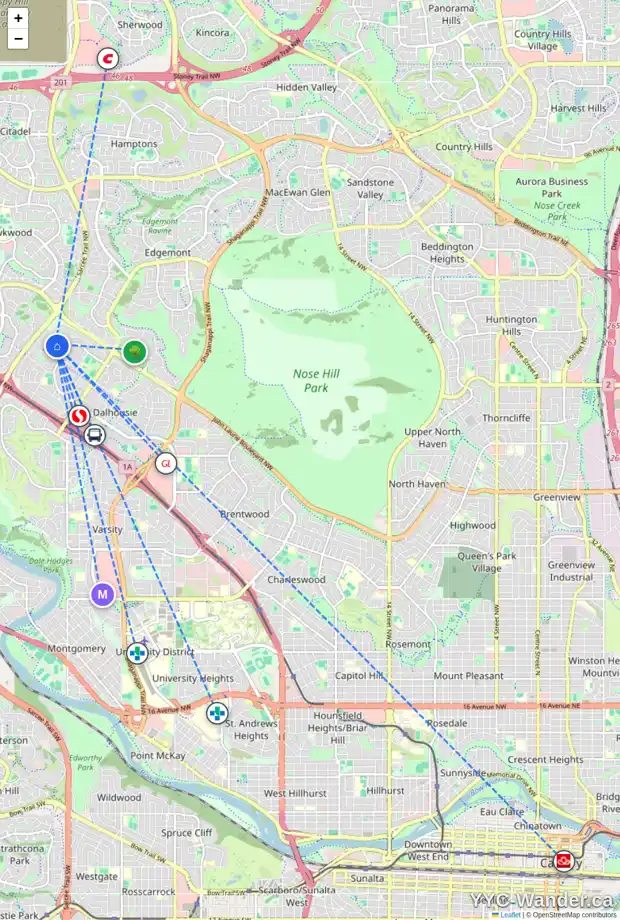 Daily accessibility map for 6132 DALCASTLE CR NW, Calgary showing nearby schools, grocery stores, parks, LRT stations and nearby amenities