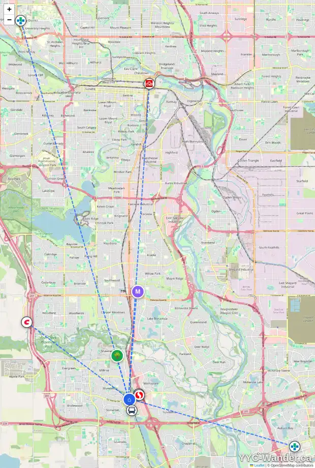Daily accessibility map for 31 SHAWGLEN PL SW, Calgary showing nearby schools, grocery stores, parks, LRT stations and nearby amenities