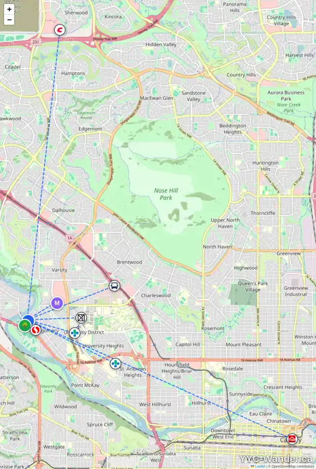 Daily accessibility map for 5237 17 AV NW, Calgary showing nearby schools, grocery stores, parks, LRT stations and nearby amenities