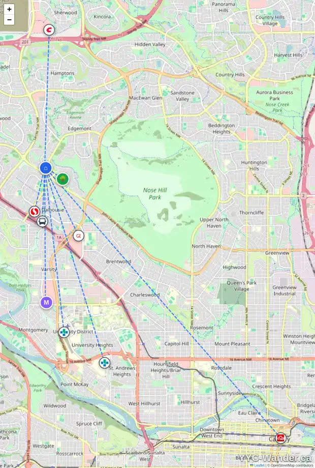 Daily accessibility map for 37 EDGEDALE DR NW, Calgary showing nearby schools, grocery stores, parks, LRT stations and nearby amenities
