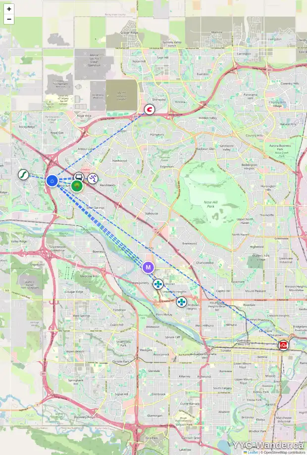 Daily accessibility map for 228 SCHOONER CV NW, Calgary showing nearby schools, grocery stores, parks, LRT stations and nearby amenities
