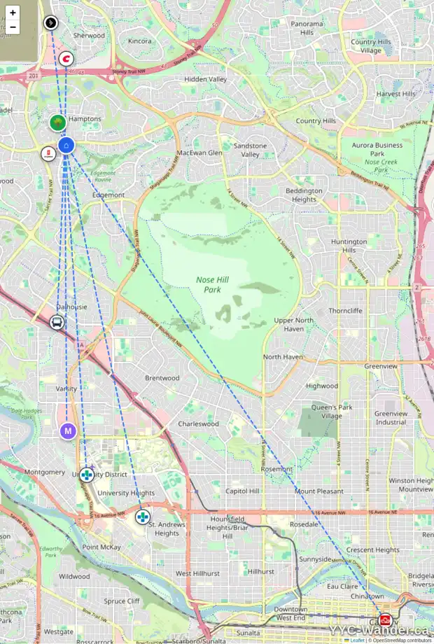 Daily accessibility map for 226 EDGEPARK WY NW, Calgary showing nearby schools, grocery stores, parks, LRT stations and nearby amenities