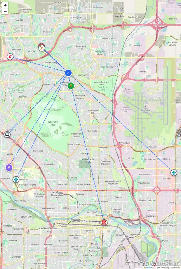 Daily accessibility map for 341 HIDDEN VALLEY PL NW, Calgary showing nearby schools, grocery stores, parks, LRT stations and nearby amenities