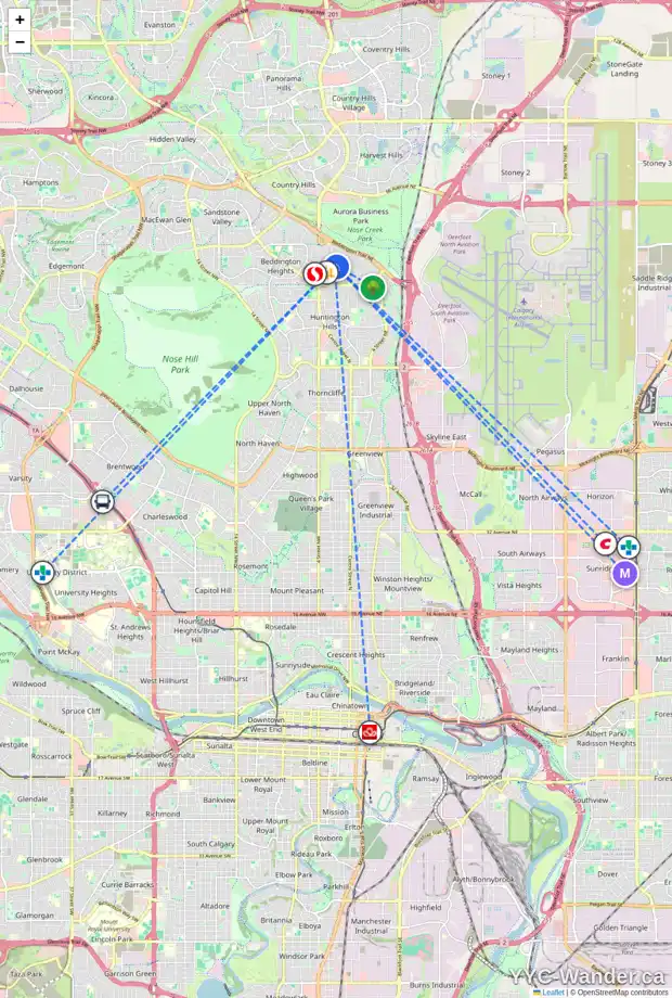 Daily accessibility map for 18 BEDDINGTON GD NE, Calgary showing nearby schools, grocery stores, parks, LRT stations and nearby amenities