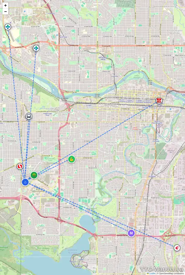 Daily accessibility map for 431 4525 31 ST SW, Calgary showing nearby schools, grocery stores, parks, LRT stations and nearby amenities