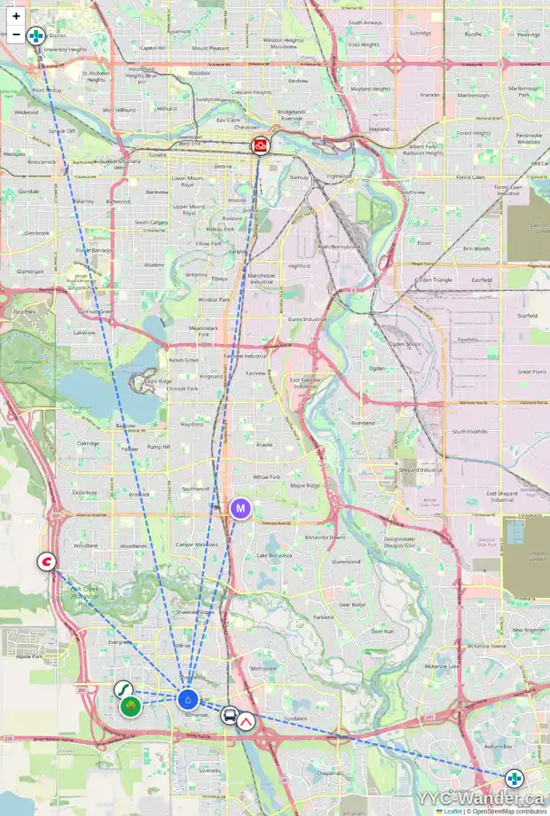 Daily accessibility map for 109 SOMERCREST GV SW, Calgary showing nearby schools, grocery stores, parks, LRT stations and nearby amenities