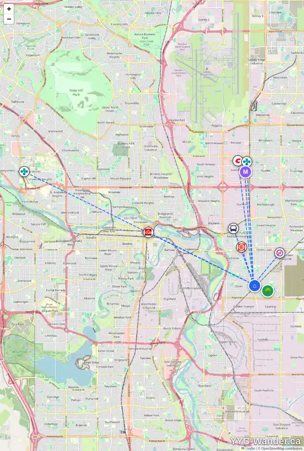 Daily accessibility map for 3748 DOVER RIDGE DR SE, Calgary showing nearby schools, grocery stores, parks, LRT stations and nearby amenities