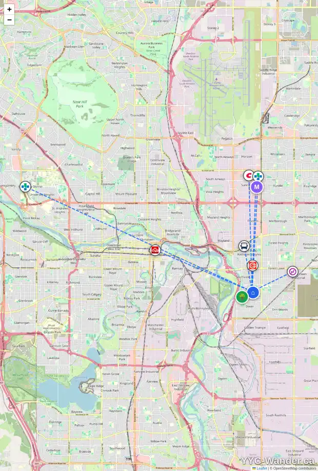 Daily accessibility map for 3054 30A ST SE, Calgary showing nearby schools, grocery stores, parks, LRT stations and nearby amenities