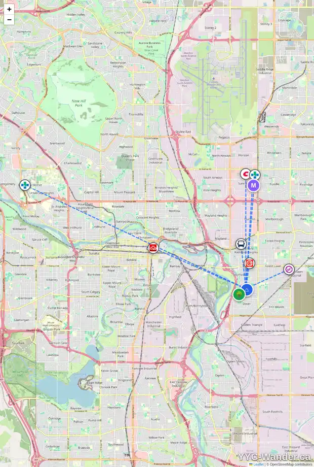Daily accessibility map for 3045 29A ST SE, Calgary showing nearby schools, grocery stores, parks, LRT stations and nearby amenities