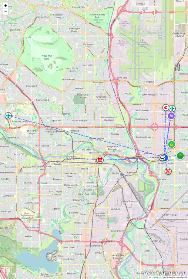 Daily accessibility map for 235 RADCLIFFE PL SE, Calgary showing nearby schools, grocery stores, parks, LRT stations and nearby amenities
