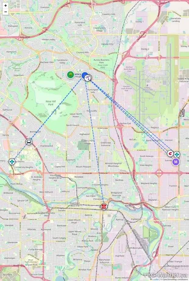 Daily accessibility map for 65 BERMUDA WY NW, Calgary showing nearby schools, grocery stores, parks, LRT stations and nearby amenities