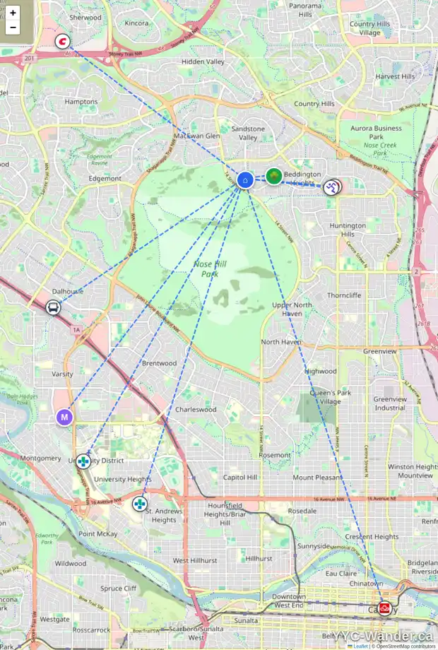 Daily accessibility map for 1391 BERKLEY DR NW, Calgary showing nearby schools, grocery stores, parks, LRT stations and nearby amenities