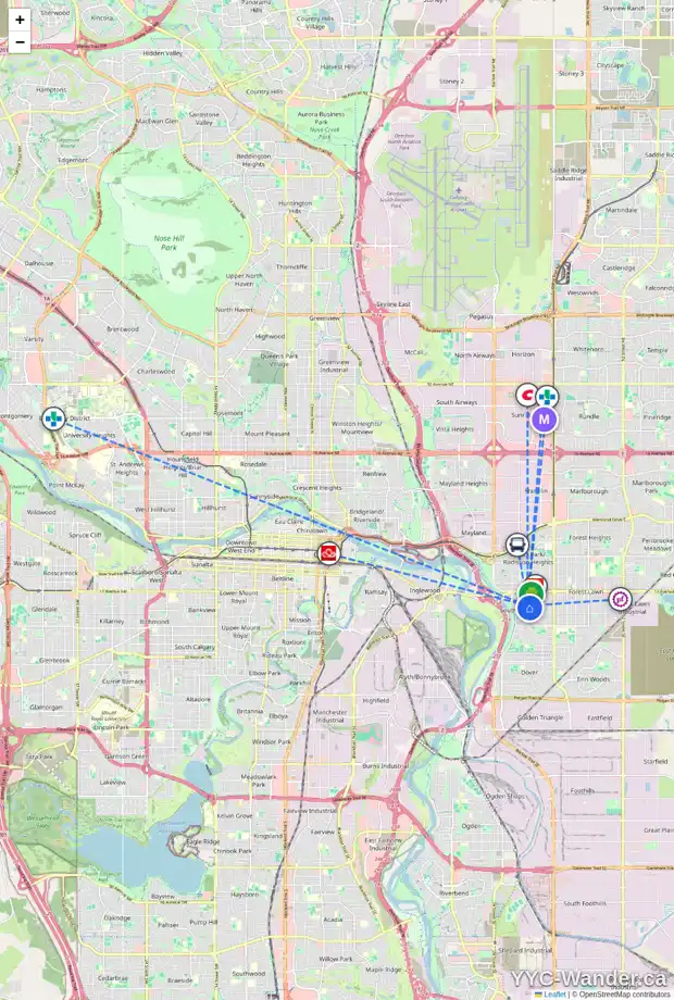 Daily accessibility map for 2025 BIRCH CR SE, Calgary showing nearby schools, grocery stores, parks, LRT stations and nearby amenities