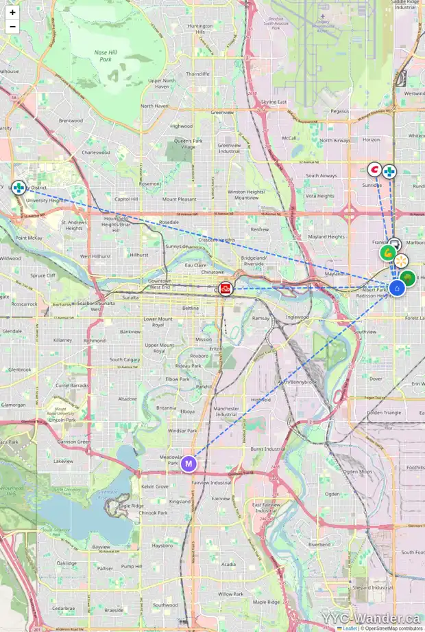 Daily accessibility map for 49B FONDA GR SE, Calgary showing nearby schools, grocery stores, parks, LRT stations and nearby amenities