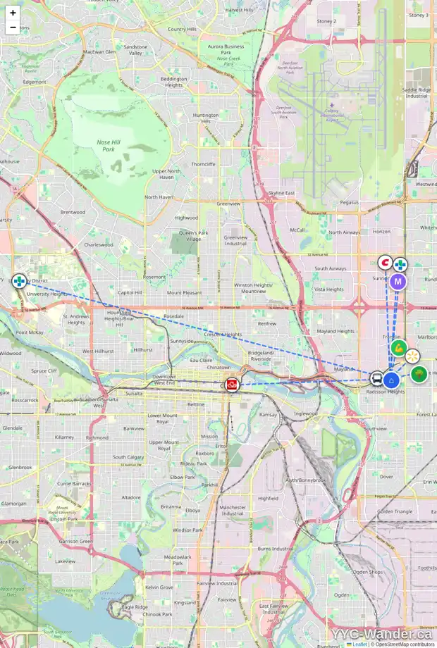 Daily accessibility map for 3304 RADCLIFFE DR SE, Calgary showing nearby schools, grocery stores, parks, LRT stations and nearby amenities