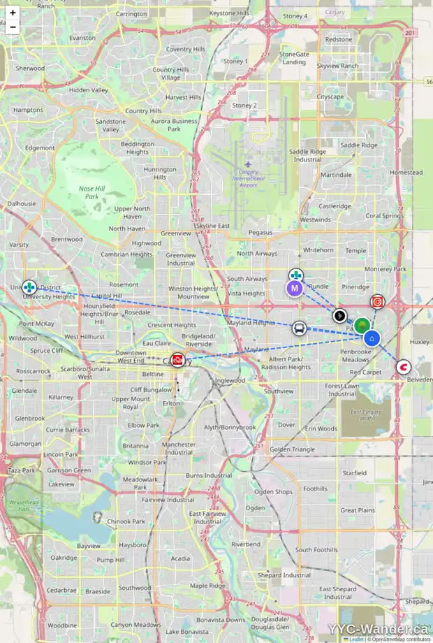 Daily accessibility map for 416 MALVERN WY NE, Calgary showing nearby schools, grocery stores, parks, LRT stations and nearby amenities
