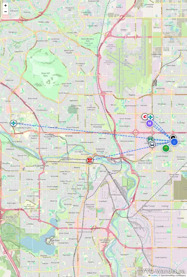 Daily accessibility map for 167 MADEIRA PL NE, Calgary showing nearby schools, grocery stores, parks, LRT stations and nearby amenities