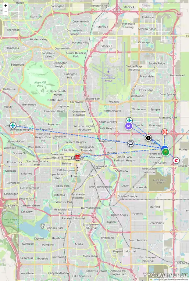 Daily accessibility map for 60 ABBERFIELD CR NE, Calgary showing nearby schools, grocery stores, parks, LRT stations and nearby amenities