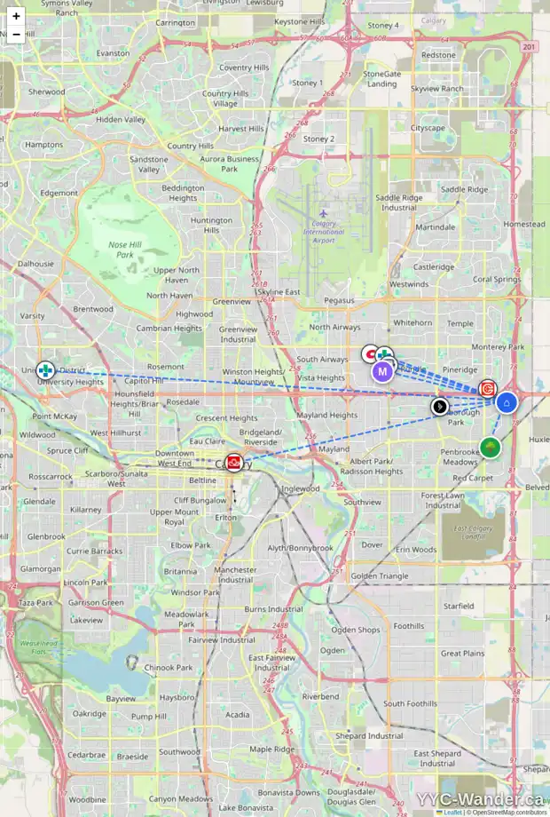 Daily accessibility map for 156 ABINGDON WY NE, Calgary showing nearby schools, grocery stores, parks, LRT stations and nearby amenities