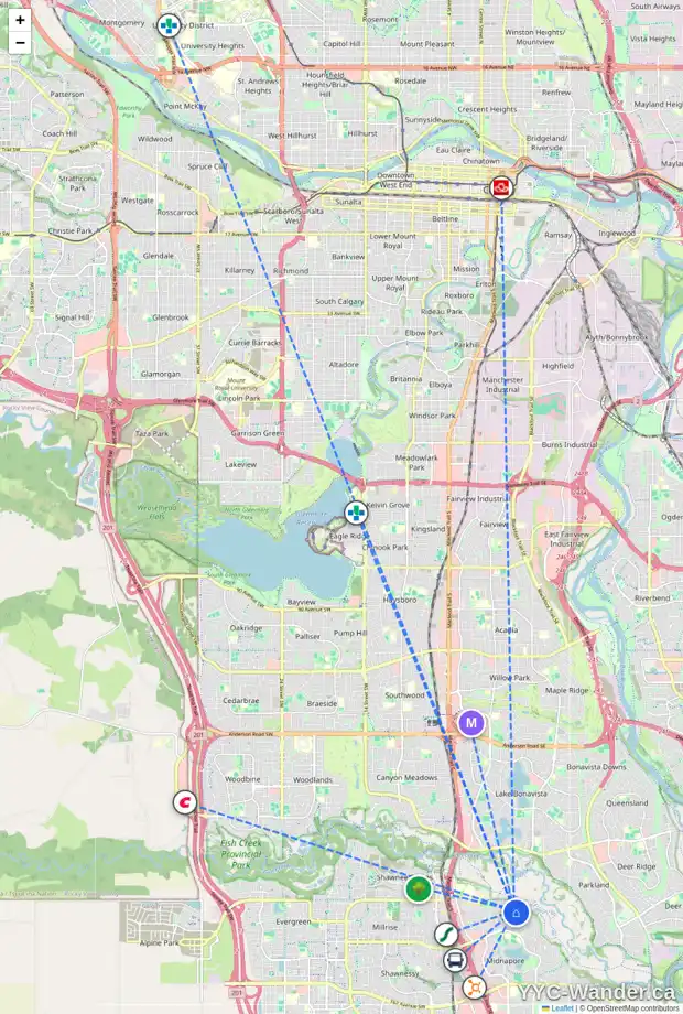 Daily accessibility map for 99 MIDRIDGE CL SE, Calgary showing nearby schools, grocery stores, parks, LRT stations and nearby amenities