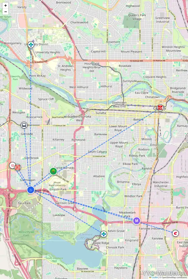 Daily accessibility map for 179 GALBRAITH DR SW, Calgary showing nearby schools, grocery stores, parks, LRT stations and nearby amenities