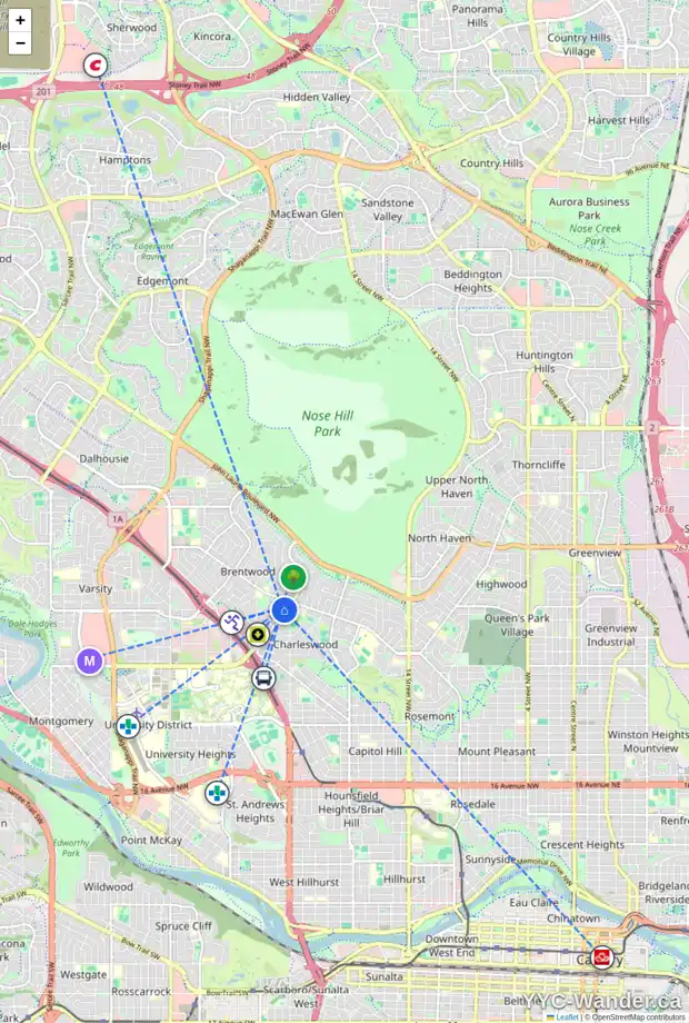 Daily accessibility map for 3938 BROOKLYN CR NW, Calgary showing nearby schools, grocery stores, parks, LRT stations and nearby amenities