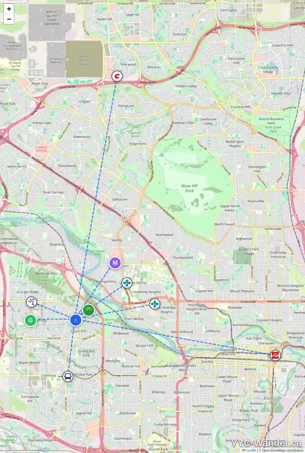 Daily accessibility map for 76 COACHWAY GD SW, Calgary showing nearby schools, grocery stores, parks, LRT stations and nearby amenities