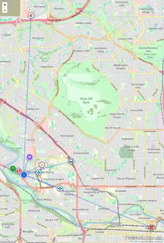 Daily accessibility map for 4727 BOWNESS RD NW, Calgary showing nearby schools, grocery stores, parks, LRT stations and nearby amenities