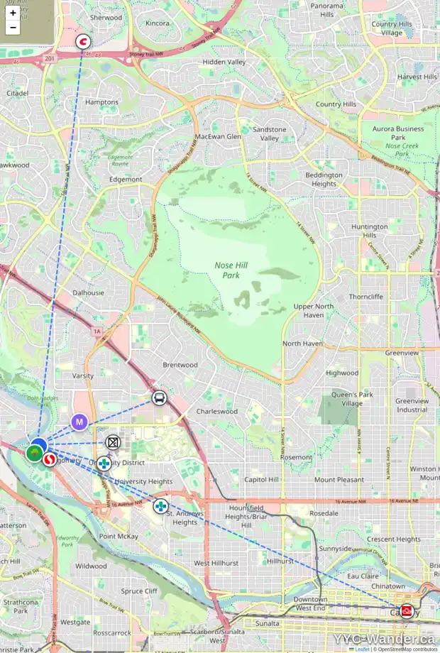 Daily accessibility map for 5239 17 AV NW, Calgary showing nearby schools, grocery stores, parks, LRT stations and nearby amenities