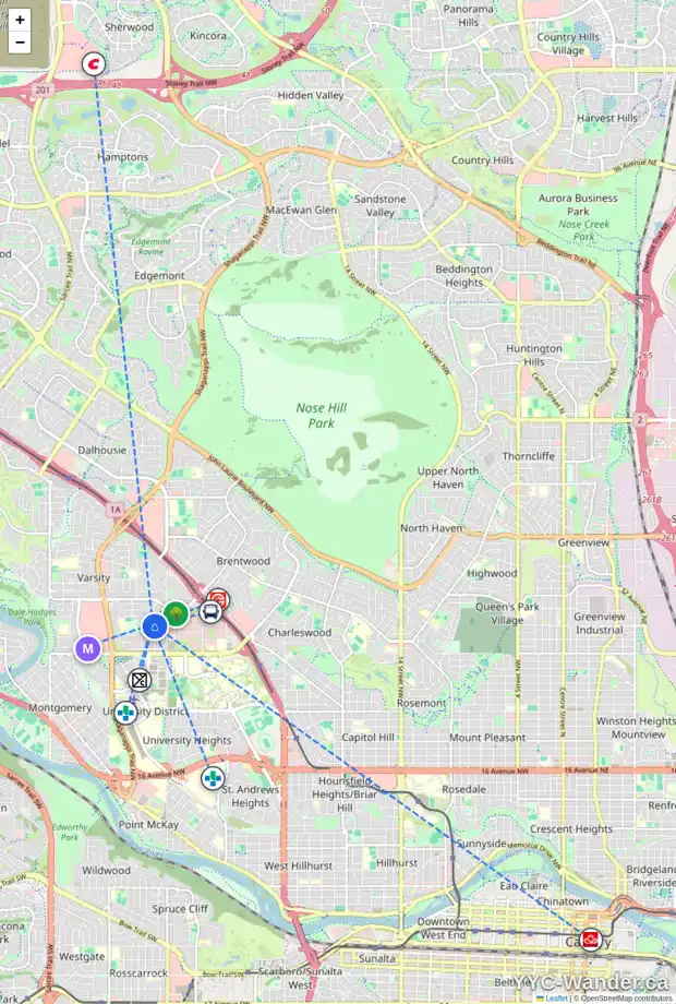 Daily accessibility map for 26 VARSVILLE PL NW, Calgary showing nearby schools, grocery stores, parks, LRT stations and nearby amenities
