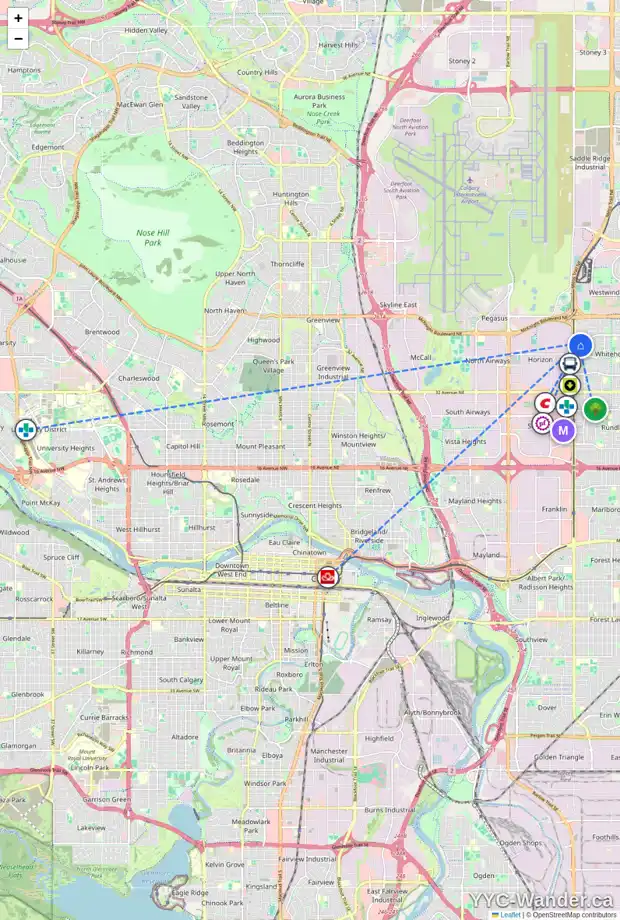 Daily accessibility map for 3743 44 AV NE, Calgary showing nearby schools, grocery stores, parks, LRT stations and nearby amenities