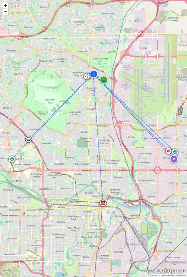 Daily accessibility map for 20 BEDDINGTON GD NE, Calgary showing nearby schools, grocery stores, parks, LRT stations and nearby amenities