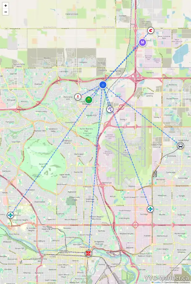 Daily accessibility map for 12837 COVENTRY HILLS WY NE, Calgary showing nearby schools, grocery stores, parks, LRT stations and nearby amenities