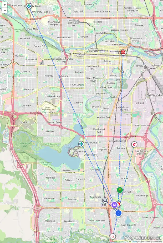 Daily accessibility map for 4 LAKE ROSEN PL SE, Calgary showing nearby schools, grocery stores, parks, LRT stations and nearby amenities