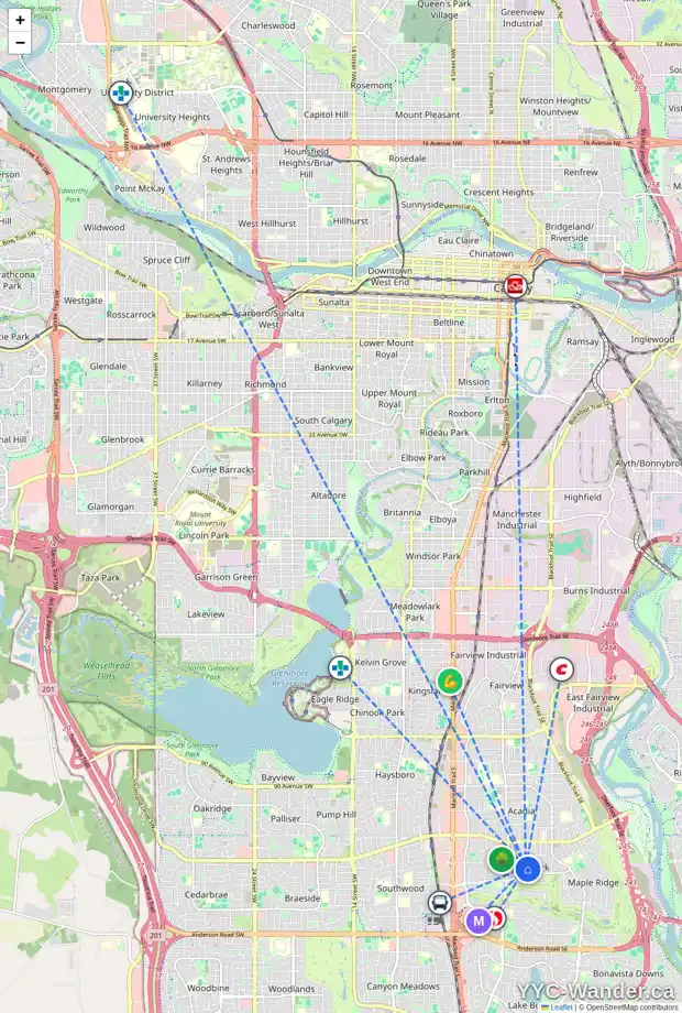 Daily accessibility map for 527 WINTERBOURNE CR SE, Calgary showing nearby schools, grocery stores, parks, LRT stations and nearby amenities
