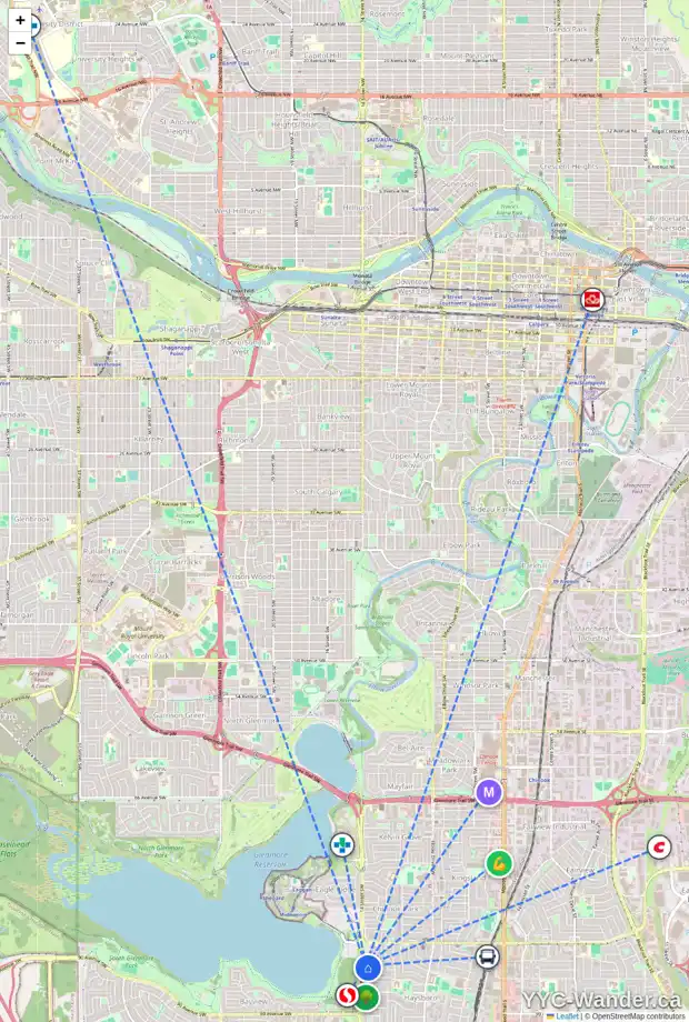 Daily accessibility map for 166 HAYSBORO CR SW, Calgary showing nearby schools, grocery stores, parks, LRT stations and nearby amenities