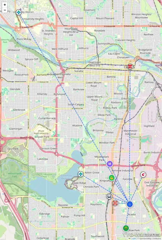 Daily accessibility map for 428 88 AV SE, Calgary showing nearby schools, grocery stores, parks, LRT stations and nearby amenities