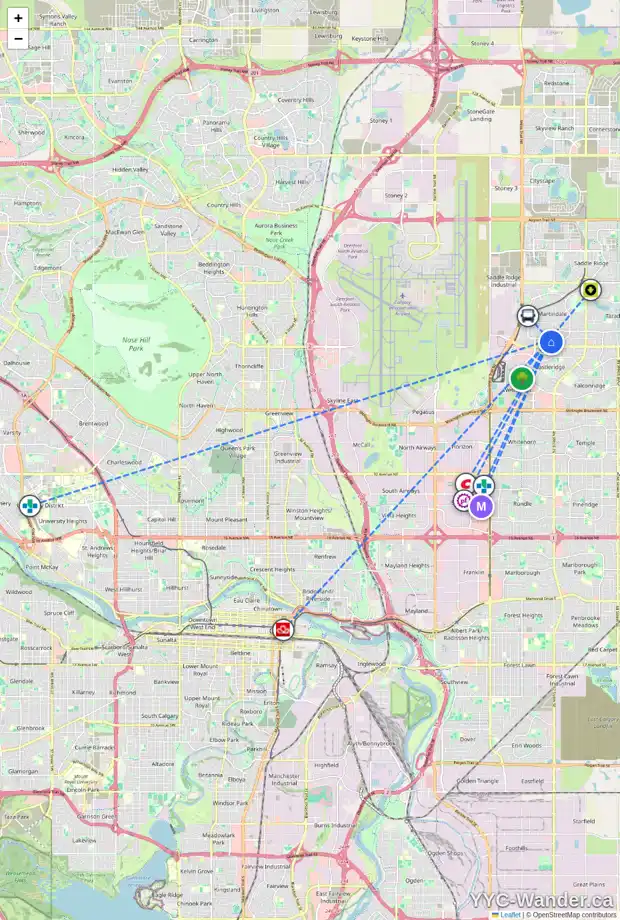Daily accessibility map for 27 MARTINVIEW RD NE, Calgary showing nearby schools, grocery stores, parks, LRT stations and nearby amenities