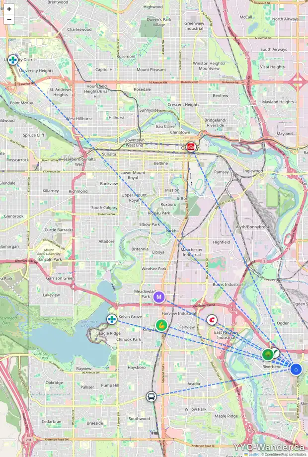 Daily accessibility map for 75 RIVERSTONE CR SE, Calgary showing nearby schools, grocery stores, parks, LRT stations and nearby amenities