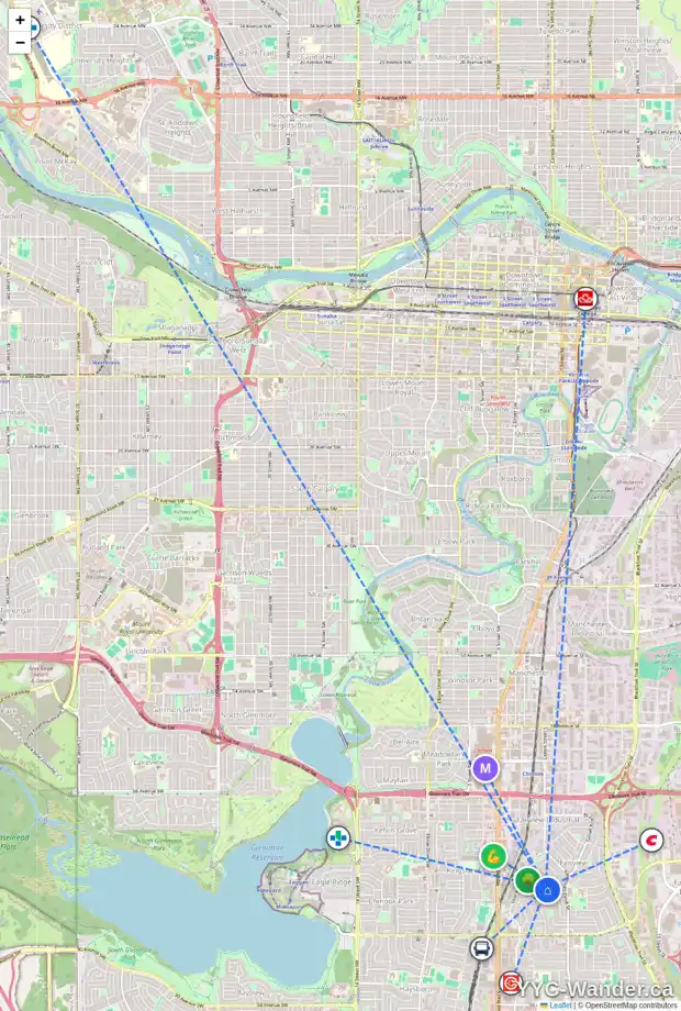 Daily accessibility map for 59 FOXWELL RD SE, Calgary showing nearby schools, grocery stores, parks, LRT stations and nearby amenities