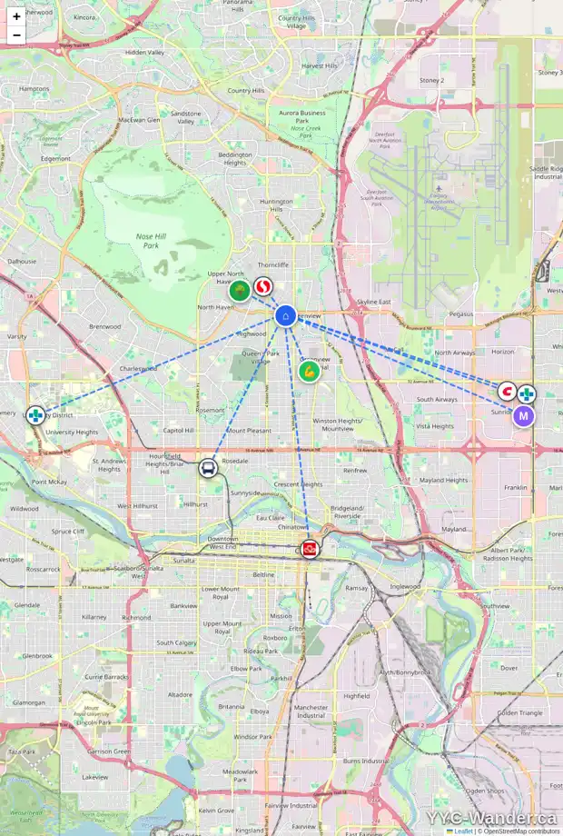 Daily accessibility map for 4 LAYCOCK DR NW, Calgary showing nearby schools, grocery stores, parks, LRT stations and nearby amenities