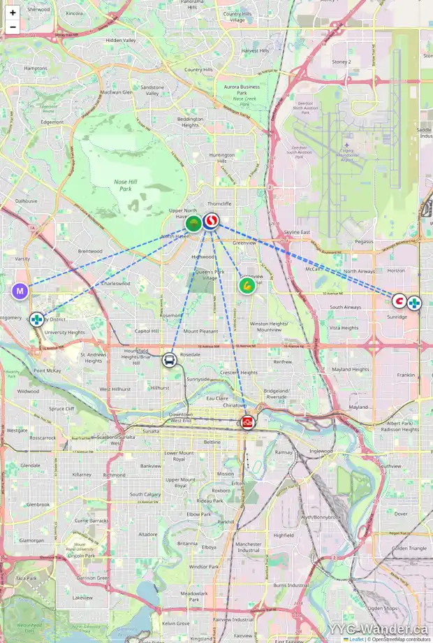 Daily accessibility map for 547 THORNEYCROFT DR NW, Calgary showing nearby schools, grocery stores, parks, LRT stations and nearby amenities