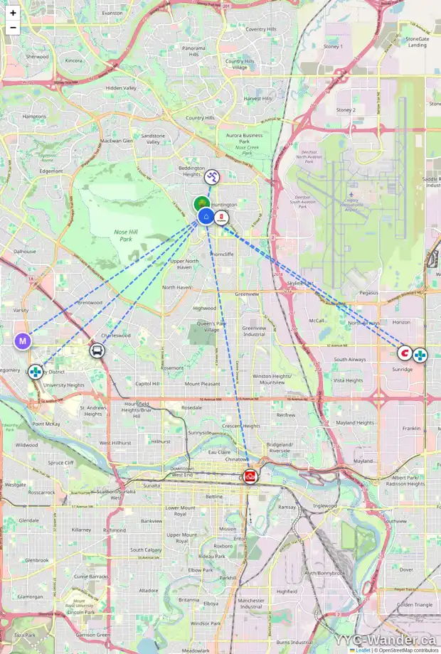 Daily accessibility map for 820 71 AV NW, Calgary showing nearby schools, grocery stores, parks, LRT stations and nearby amenities