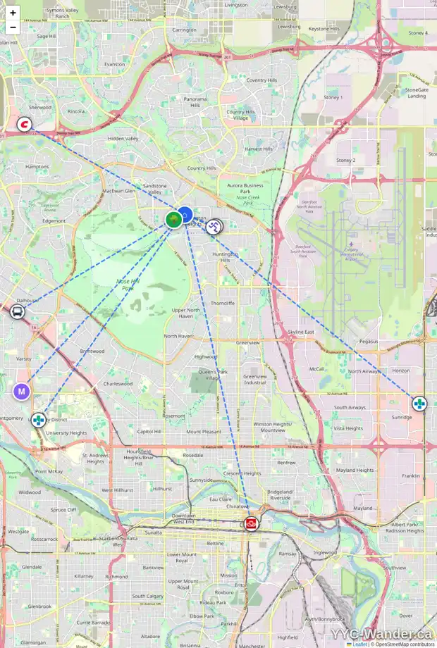 Daily accessibility map for 39 BERWICK CL NW, Calgary showing nearby schools, grocery stores, parks, LRT stations and nearby amenities