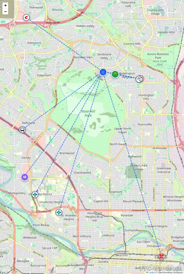 Daily accessibility map for 1451 BERKLEY DR NW, Calgary showing nearby schools, grocery stores, parks, LRT stations and nearby amenities