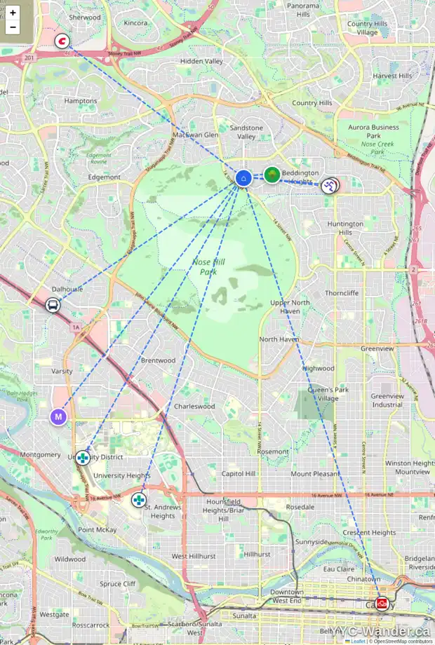 Daily accessibility map for 1395 BERKLEY DR NW, Calgary showing nearby schools, grocery stores, parks, LRT stations and nearby amenities