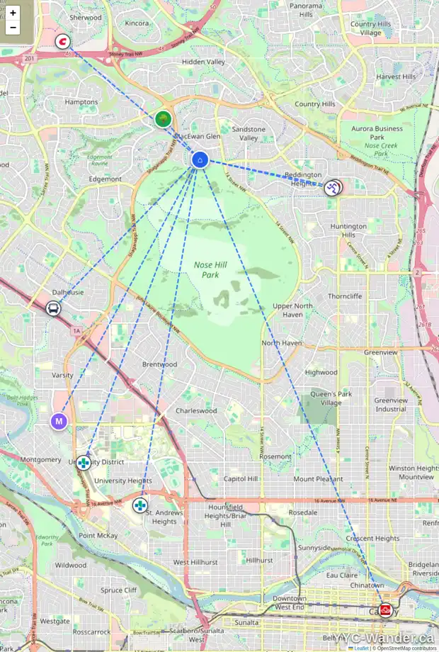 Daily accessibility map for 192 MACEWAN GLEN DR NW, Calgary showing nearby schools, grocery stores, parks, LRT stations and nearby amenities